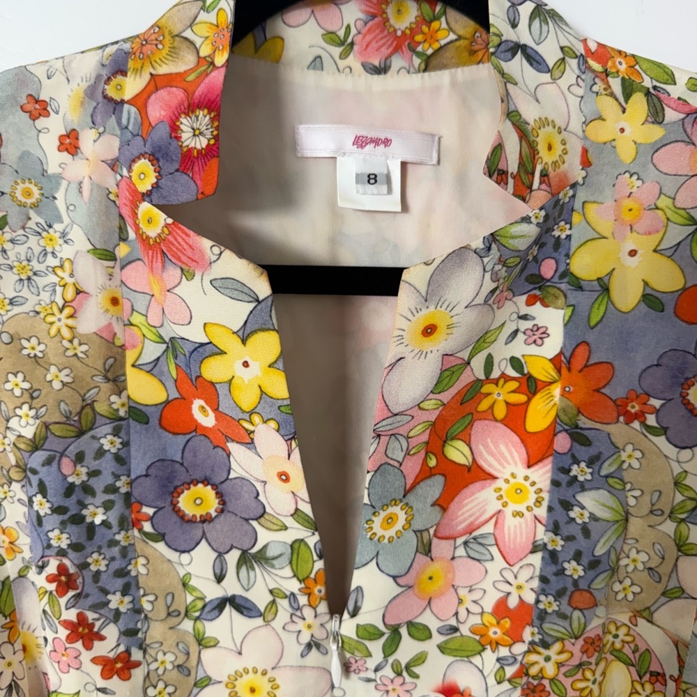 Leggiadro Silk Floral Dress Sz 8 Italian Made Cottagecore Midi